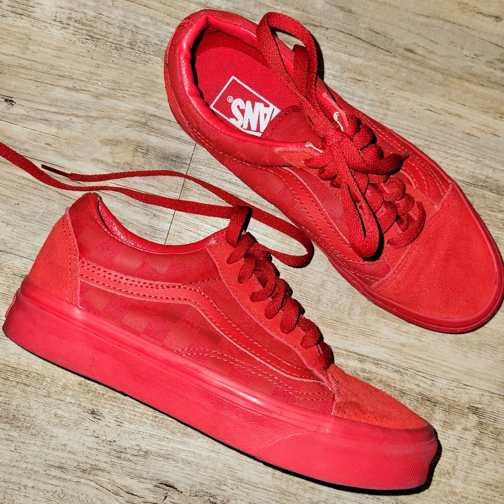 Old skool-checkered red Vans